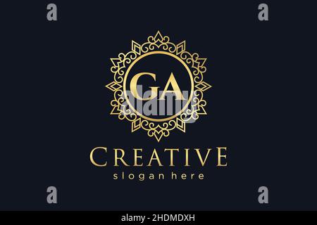 GA Initial Letter Luxury calligraphic feminine floral hand drawn heraldic monogram antique vintage style luxury logo design Premium Stock Vector