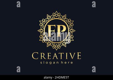 FP Initial Letter Luxury calligraphic feminine floral hand drawn heraldic monogram antique vintage style luxury logo design Premium Stock Vector