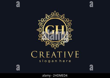 GH Initial Letter Luxury calligraphic feminine floral hand drawn heraldic monogram antique vintage style luxury logo design Premium Stock Vector