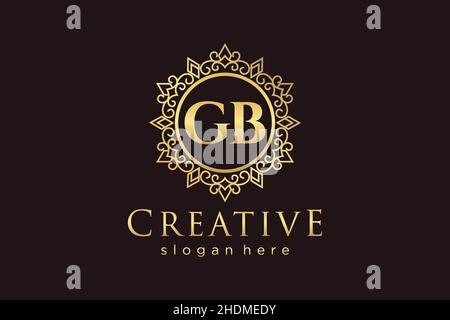 GB Initial Letter Luxury calligraphic feminine floral hand drawn heraldic monogram antique vintage style luxury logo design Premium Stock Vector