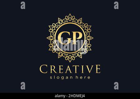 GP Initial Letter Luxury calligraphic feminine floral hand drawn heraldic monogram antique vintage style luxury logo design Premium Stock Vector