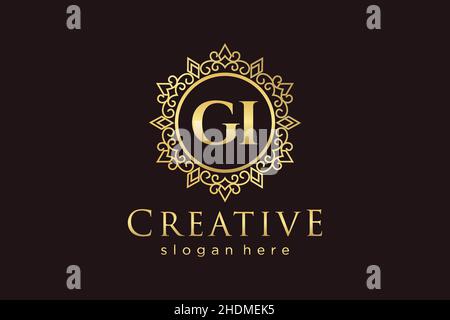GI Initial Letter Luxury calligraphic feminine floral hand drawn heraldic monogram antique vintage style luxury logo design Premium Stock Vector