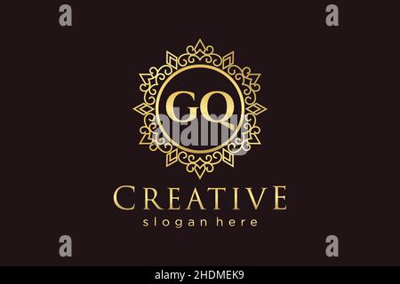 GQ Initial Letter Luxury calligraphic feminine floral hand drawn heraldic monogram antique vintage style luxury logo design Premium Stock Vector