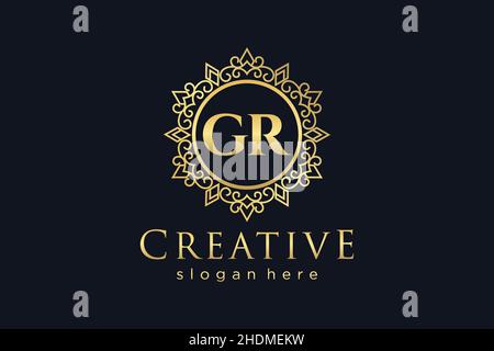 GR Initial Letter Luxury calligraphic feminine floral hand drawn heraldic monogram antique vintage style luxury logo design Premium Stock Vector