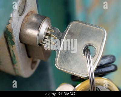 key, door lock, cylinder lock, keys, door locks, cylinder locks Stock Photo