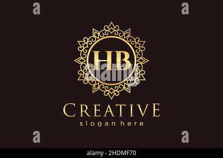 HB Initial Letter Luxury calligraphic feminine floral hand drawn heraldic monogram antique vintage style luxury logo design Premium Stock Vector