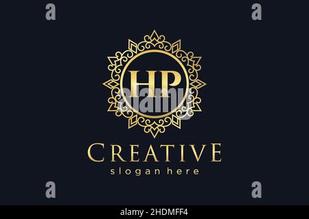 HP Initial Letter Luxury calligraphic feminine floral hand drawn heraldic monogram antique vintage style luxury logo design Premium Stock Vector
