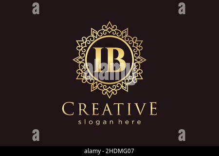 IB Initial Letter Luxury calligraphic feminine floral hand drawn heraldic monogram antique vintage style luxury logo design Premium Stock Vector