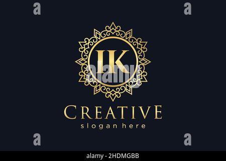 IK Initial Letter Luxury calligraphic feminine floral hand drawn heraldic monogram antique vintage style luxury logo design Premium Stock Vector