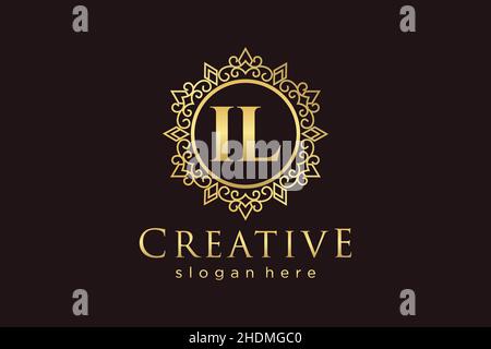 IL Initial Letter Luxury calligraphic feminine floral hand drawn heraldic monogram antique vintage style luxury logo design Premium Stock Vector