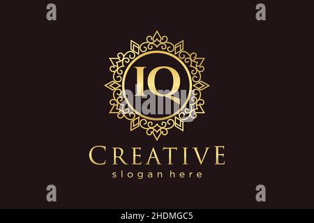 IQ Initial Letter Luxury calligraphic feminine floral hand drawn heraldic monogram antique vintage style luxury logo design Premium Stock Vector