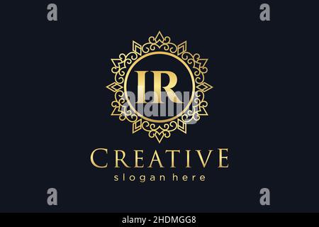 IR Initial Letter Luxury calligraphic feminine floral hand drawn heraldic monogram antique vintage style luxury logo design Premium Stock Vector