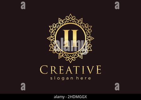 II Initial Letter Luxury calligraphic feminine floral hand drawn heraldic monogram antique vintage style luxury logo design Premium Stock Vector