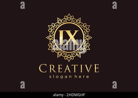 IX Initial Letter Luxury calligraphic feminine floral hand drawn heraldic monogram antique vintage style luxury logo design Premium Stock Vector