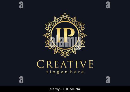 IP Initial Letter Luxury calligraphic feminine floral hand drawn heraldic monogram antique vintage style luxury logo design Premium Stock Vector