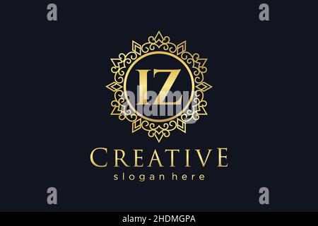IZ Initial Letter Luxury calligraphic feminine floral hand drawn heraldic monogram antique vintage style luxury logo design Premium Stock Vector