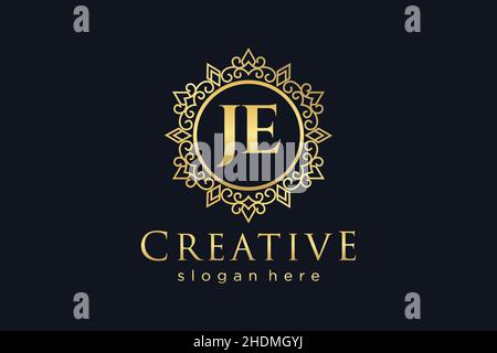 JE Initial Letter Luxury calligraphic feminine floral hand drawn heraldic monogram antique vintage style luxury logo design Premium Stock Vector