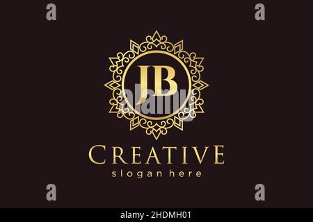 JB Initial Letter Luxury calligraphic feminine floral hand drawn heraldic monogram antique vintage style luxury logo design Premium Stock Vector