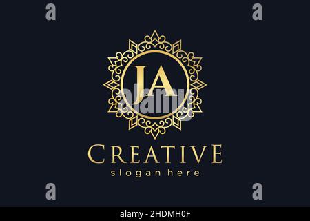 JA Initial Letter Luxury calligraphic feminine floral hand drawn heraldic monogram antique vintage style luxury logo design Premium Stock Vector
