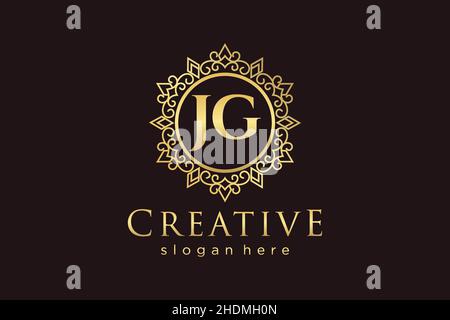 JG Initial Letter Luxury calligraphic feminine floral hand drawn heraldic monogram antique vintage style luxury logo design Premium Stock Vector