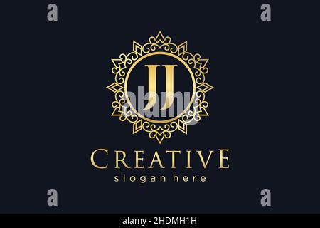 JJ Initial Letter Luxury calligraphic feminine floral hand drawn heraldic monogram antique vintage style luxury logo design Premium Stock Vector