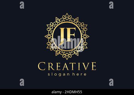 JF Initial Letter Luxury calligraphic feminine floral hand drawn heraldic monogram antique vintage style luxury logo design Premium Stock Vector