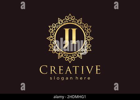 JI Initial Letter Luxury calligraphic feminine floral hand drawn heraldic monogram antique vintage style luxury logo design Premium Stock Vector