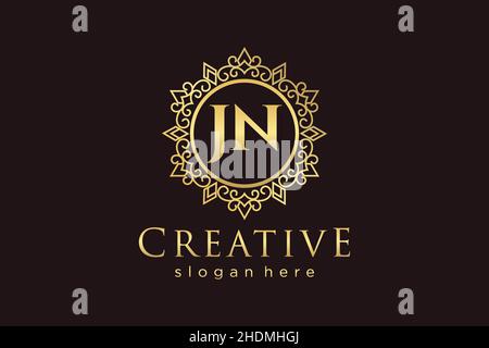 JN Initial Letter Luxury calligraphic feminine floral hand drawn heraldic monogram antique vintage style luxury logo design Premium Stock Vector