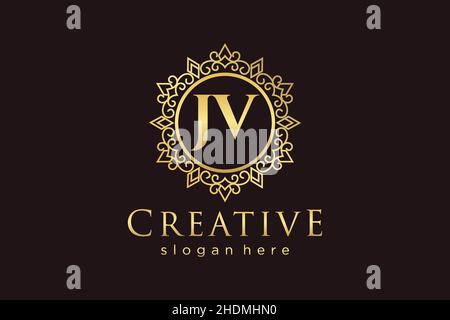 JV Initial Letter Luxury calligraphic feminine floral hand drawn heraldic monogram antique vintage style luxury logo design Premium Stock Vector