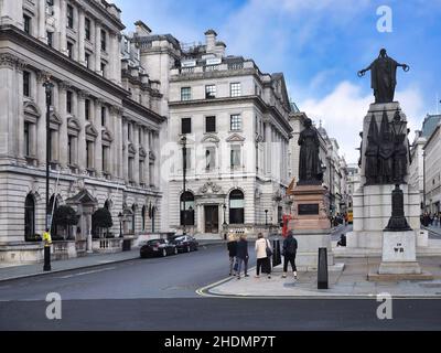 London, UK - September 25, 2016:  Waterloo Place in central London, with Crimean War Memorial and Florence Nightingale statue, sculpted in 1915 by Art Stock Photo