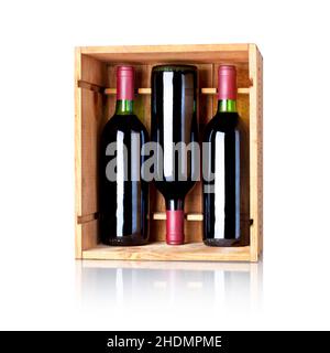 wooden crate, red wine bottle, crates, red wine bottles Stock Photo