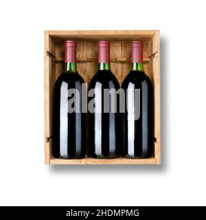 wooden crate, red wine bottle, crates, red wine bottles Stock Photo