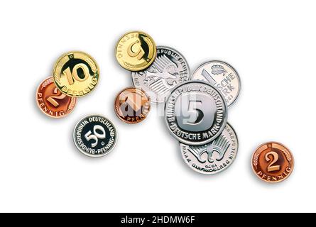 coin, change, german mark, coins, conversion, convert, moneys, german marks Stock Photo