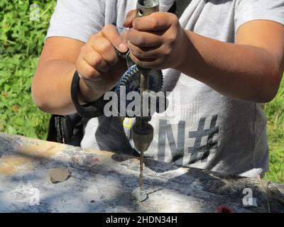 drilling, soapstone, drillings, to drill, soapstones Stock Photo