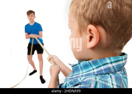 boy, siblings, power struggle, tug-of-war, boys, power struggles, tug-of-wars Stock Photo