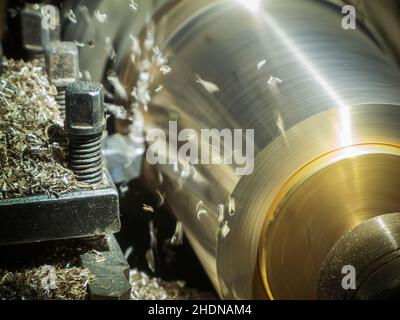 metal worker, machining, lathe, blue collar, metal workers, worker, workers, lathes, turning center, turning machine Stock Photo