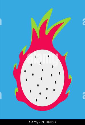 Vector icon of a dragon fruit on blue background Stock Vector