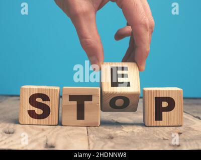 stop, step up, stops, step ups Stock Photo