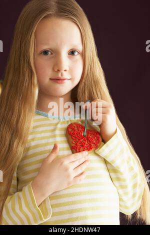 girl, heart, baubles, girls, hearts, bauble Stock Photo