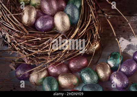 easter nest, chocolate croissant, easters, chocolate croissants Stock Photo