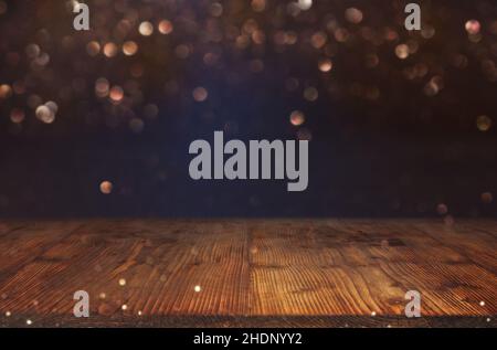 lights, wooden table, sparkle, light, wooden tables, sparkles Stock Photo