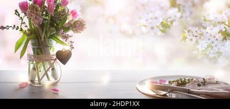 spring, table cover, bouquet, table covers Stock Photo