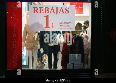 Madrid, Spain. 06th Jan, 2022. A view of a display window advertising reduced prices at Carroll store during the winter sales. The January sales begin and will generate 14% more employment, especially in logistics, compared to 2021. (Photo by Atilano Garcia/SOPA Images/Sipa USA) Credit: Sipa USA/Alamy Live News Stock Photo