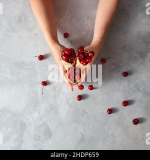 cherries, waffle, cherry ice cream, cherry, waffles Stock Photo