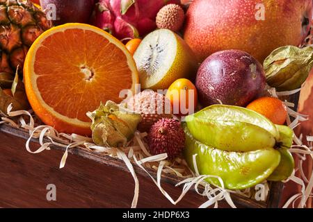 fruit basket, tropical fruit, fruit baskets, tropical fruits Stock Photo