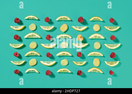 pattern, raspberries, lemon, patterns, raspberry, lemons Stock Photo