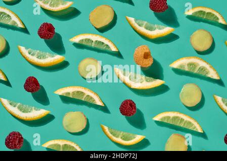 raspberry, ginger, lemon, raspberries, gingers, lemons Stock Photo