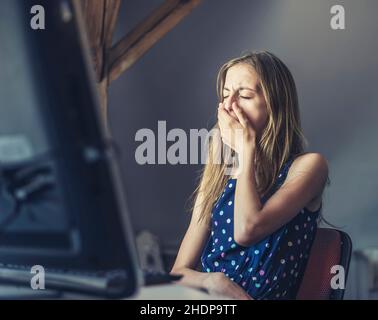 girl, tired, exhausted, social media, girls, tireds, exhausteds Stock Photo