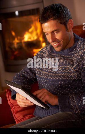 man, tablet-pc, guy, men, ipad, tablet pc Stock Photo