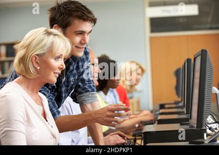 senior, explaining, professor, computer course, elderly, old, seniors, professors, computer courses Stock Photo